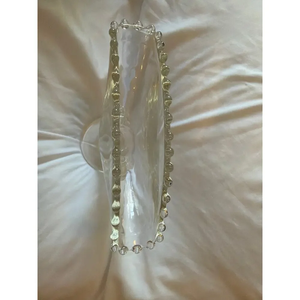 Vintage Imperial Glass Candlewick Fan Vase Beaded Rim Loop Handles Clear Glass